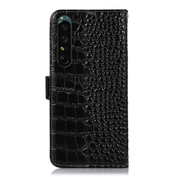 For Sony Xperia 1 IV Crocodile Top Layer Cowhide Leather Phone Case(Black)
