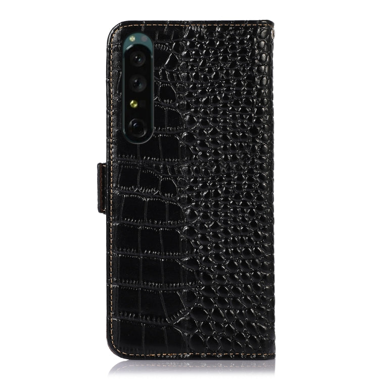 For Sony Xperia 1 IV Crocodile Top Layer Cowhide Leather Phone Case(Black)