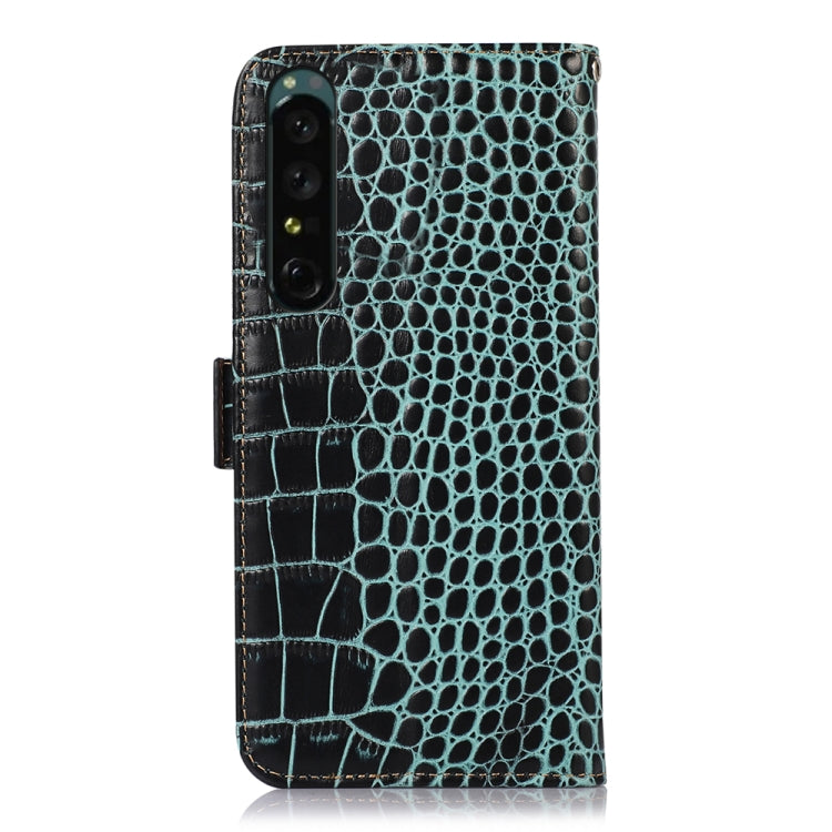 For Sony Xperia 1 IV Crocodile Top Layer Cowhide Leather Phone Case(Green)