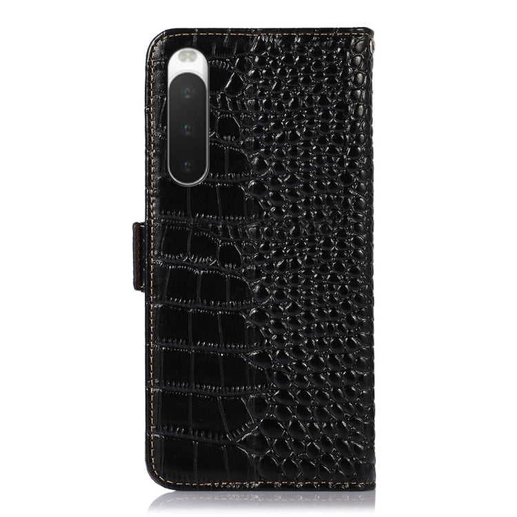 For Sony Xperia 10 IV Crocodile Top Layer Cowhide Leather Phone Case(Black)