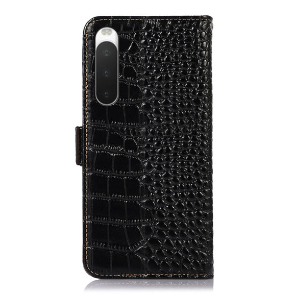 For Sony Xperia 10 IV Crocodile Top Layer Cowhide Leather Phone Case(Black)