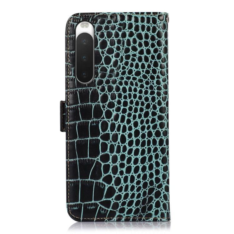 For Sony Xperia 10 IV Crocodile Top Layer Cowhide Leather Phone Case(Green)