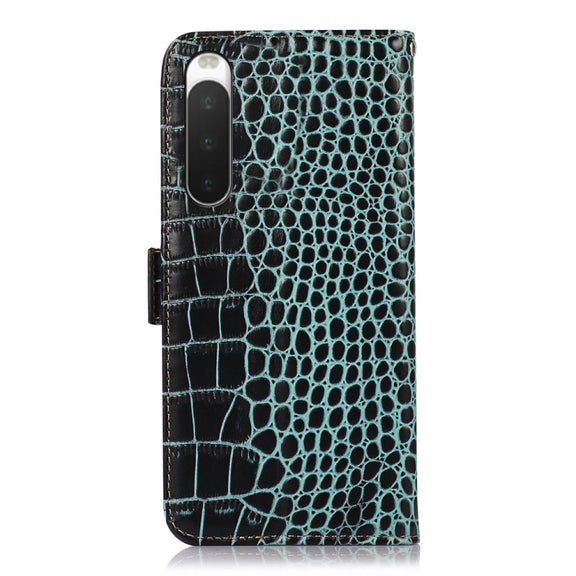 For Sony Xperia 10 IV Crocodile Top Layer Cowhide Leather Phone Case(Green)