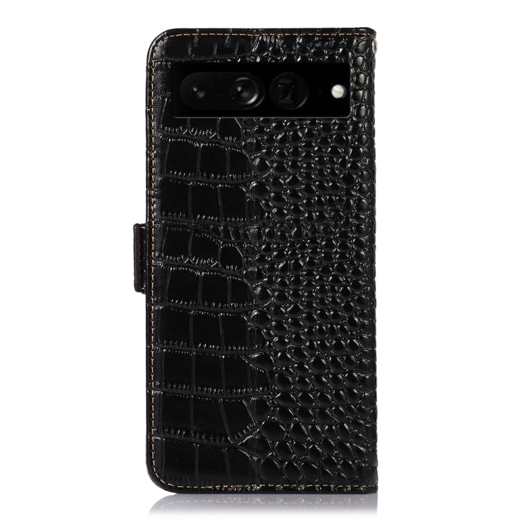 For Google Pixel 7 Pro 5G Crocodile Top Layer Cowhide Leather Phone Case(Black)