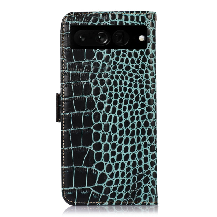 For Google Pixel 7 Pro 5G Crocodile Top Layer Cowhide Leather Phone Case(Green)