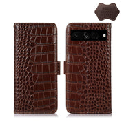 For Google Pixel 7 Pro 5G Crocodile Top Layer Cowhide Leather Phone Case(Brown)