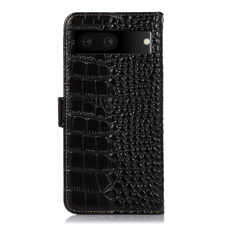 For Google Pixel 7 5G Crocodile Top Layer Cowhide Leather Phone Case(Black)