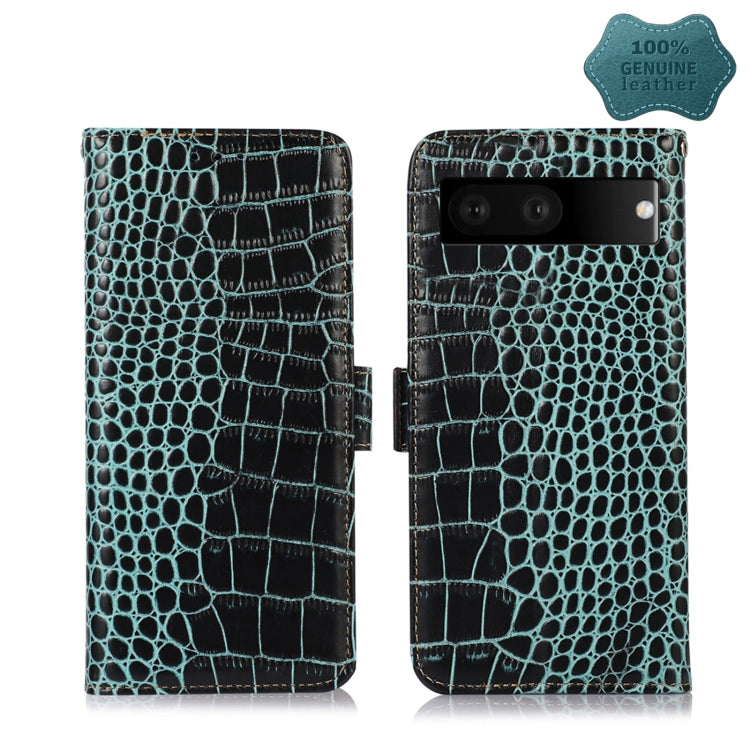 For Google Pixel 7 5G Crocodile Top Layer Cowhide Leather Phone Case(Green)