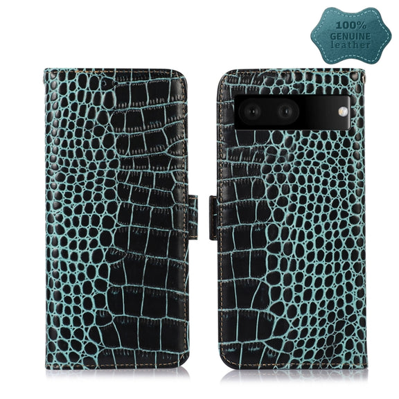 For Google Pixel 7 5G Crocodile Top Layer Cowhide Leather Phone Case(Green)