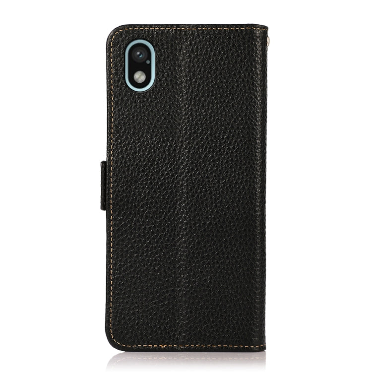 For Sony Xperia Ace III KHAZNEH Side-Magnetic Litchi Genuine Leather RFID Phone Case(Black)