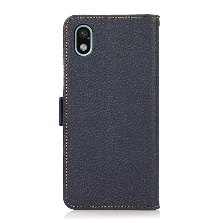 For Sony Xperia Ace III KHAZNEH Side-Magnetic Litchi Genuine Leather RFID Phone Case(Blue)
