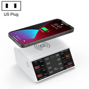 838w 9 in 1 100W 4 PD 3.0 USB-C / Type-C + 4 QC 3.0 USB Ports Smart Digital Display Wireless Charger, US Plug(White)