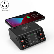 838w 9 in 1 100W 4 PD 3.0 USB-C / Type-C + 4 QC 3.0 USB Ports Smart Digital Display Wireless Charger, AU Plug(Black)