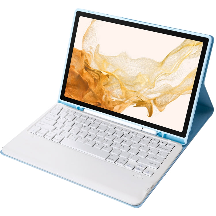 A800B Candy Color Detachable Bluetooth Keyboard Case with Pen Slot for Samsung Galaxy Tab S8+  / S7+ / S7 FE(Ice Blue)