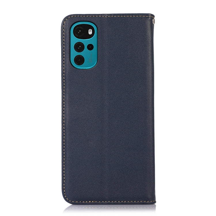 For Motorola Moto G22 KHAZNEH Nappa Top Layer Cowhide Leather Phone Case(Blue)