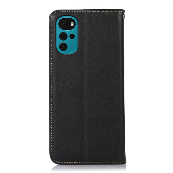 For Motorola Moto G22 KHAZNEH Nappa Top Layer Cowhide Leather Phone Case(Black)