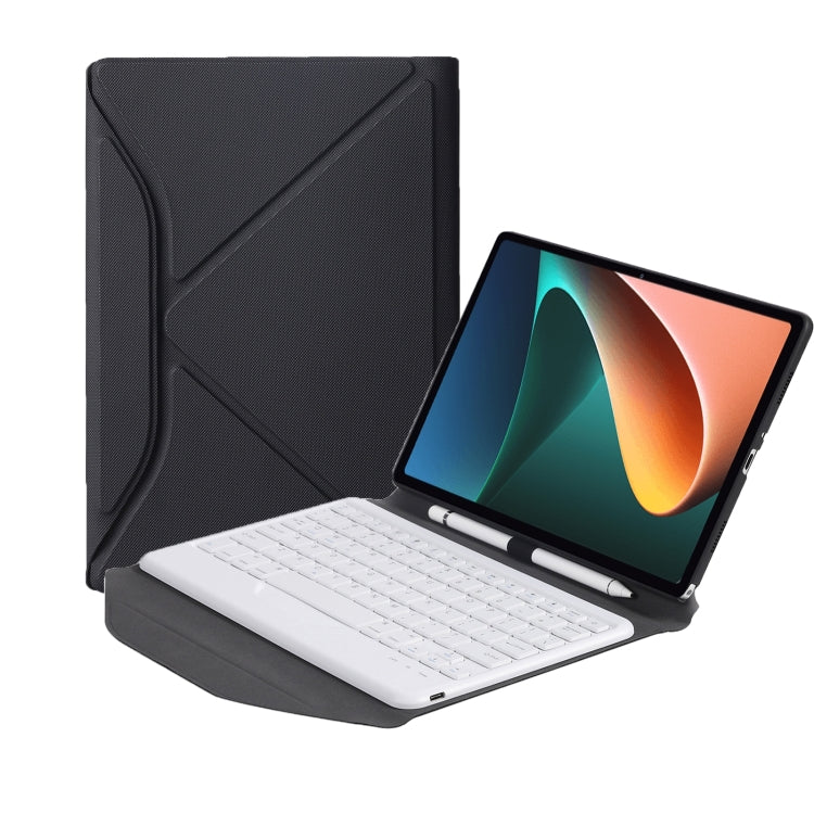 B0N5 Diamond Texture Bluetooth Keyboard Leather Case with Triangle Back Support For Xiaomi Pad 5 / 5 Pro(Black + White)