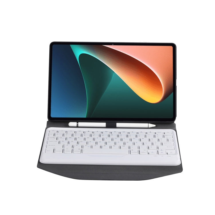 B0N5 Diamond Texture Bluetooth Keyboard Leather Case with Triangle Back Support For Xiaomi Pad 5 / 5 Pro(Black + White)