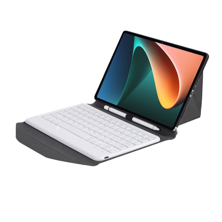B0N5 Diamond Texture Bluetooth Keyboard Leather Case with Triangle Back Support For Xiaomi Pad 5 / 5 Pro(Black + White)