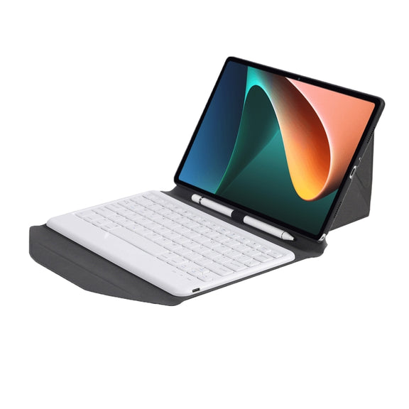 B0N5 Diamond Texture Bluetooth Keyboard Leather Case with Triangle Back Support For Xiaomi Pad 5 / 5 Pro(Black + White)