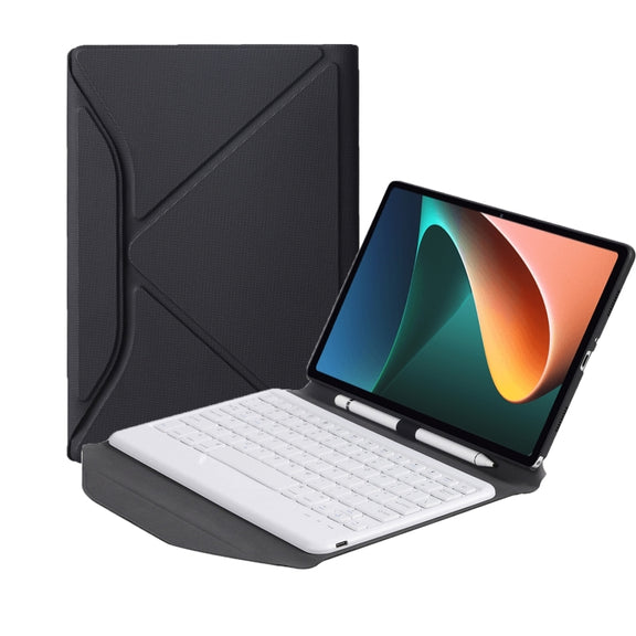 B0N5 Diamond Texture Bluetooth Keyboard Leather Case with Triangle Back Support For Xiaomi Pad 5 / 5 Pro(Black + White)