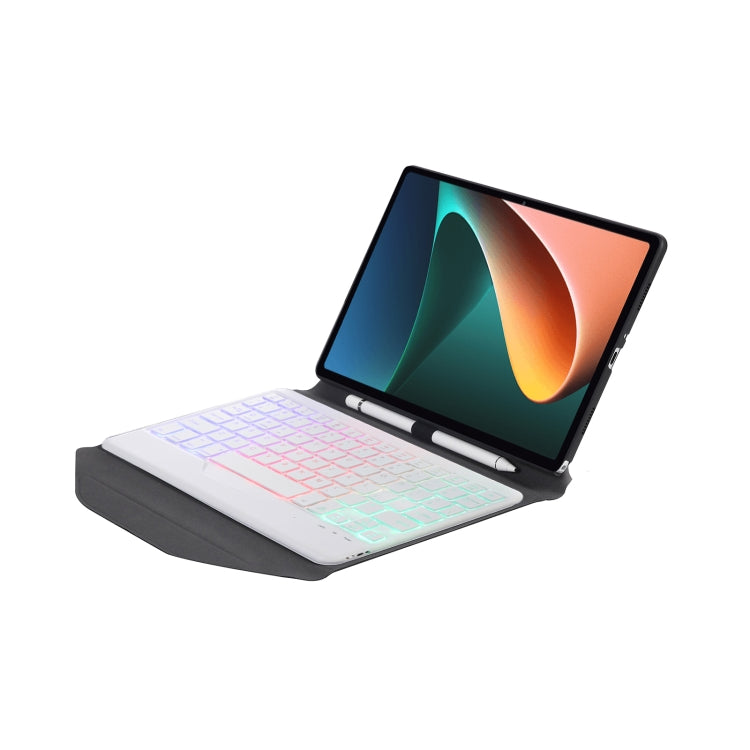 B0N5S Backlight Diamond Texture Bluetooth Keyboard Leather Case with Triangle Back Support For Xiaomi Pad 5 / 5 Pro(Black + White)