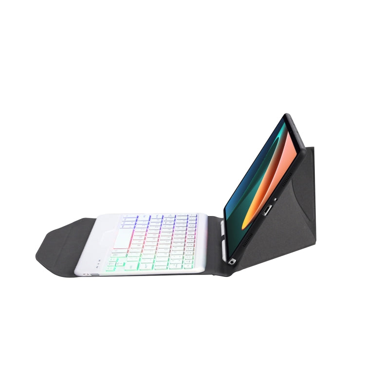 B0N5S Backlight Diamond Texture Bluetooth Keyboard Leather Case with Triangle Back Support For Xiaomi Pad 5 / 5 Pro(Black + White)