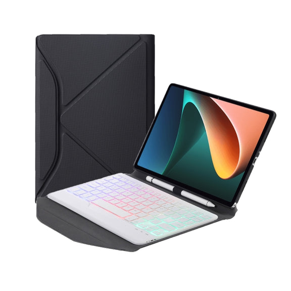 B0N5S Backlight Diamond Texture Bluetooth Keyboard Leather Case with Triangle Back Support For Xiaomi Pad 5 / 5 Pro(Black + White)