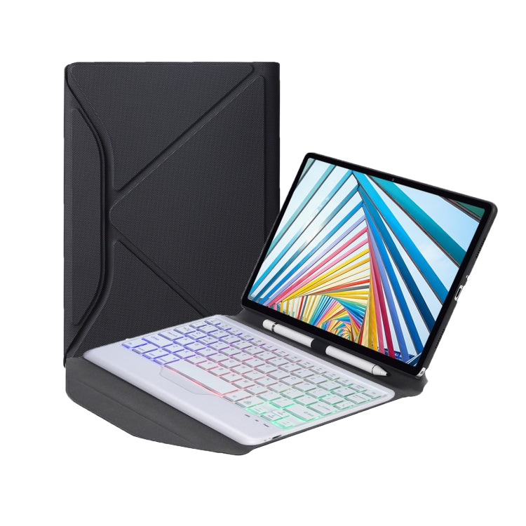 BM20S Backlight Diamond Texture Bluetooth Keyboard Leather Case with Triangle Back Support For Lenovo M10 Plus 10.3 inch TB-X606 / TB-X606F(Black + White)