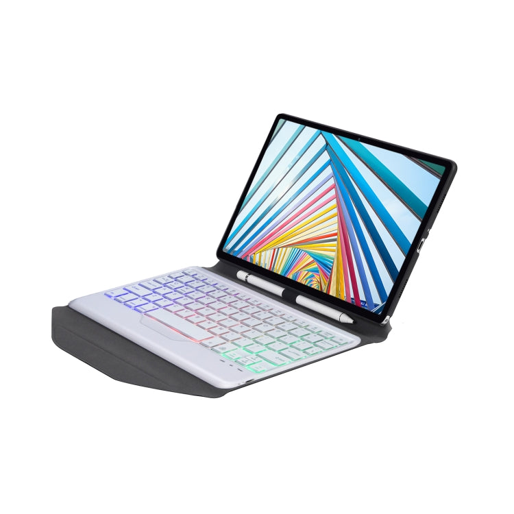 BM20S Backlight Diamond Texture Bluetooth Keyboard Leather Case with Triangle Back Support For Lenovo M10 Plus 10.3 inch TB-X606 / TB-X606F(Black + White)