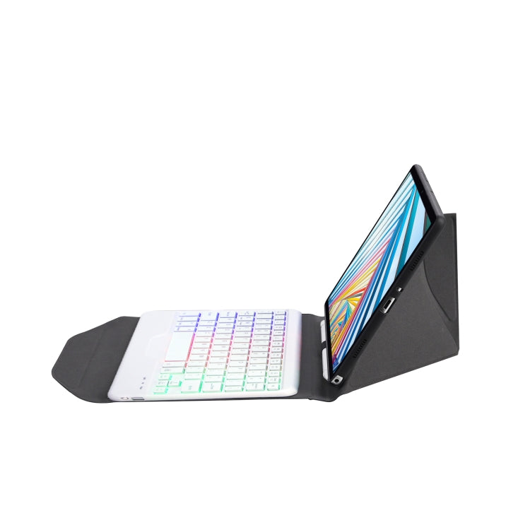BM20S Backlight Diamond Texture Bluetooth Keyboard Leather Case with Triangle Back Support For Lenovo M10 Plus 10.3 inch TB-X606 / TB-X606F(Black + White)