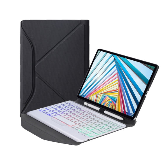 BM20S Backlight Diamond Texture Bluetooth Keyboard Leather Case with Triangle Back Support For Lenovo M10 Plus 10.3 inch TB-X606 / TB-X606F(Black + White)