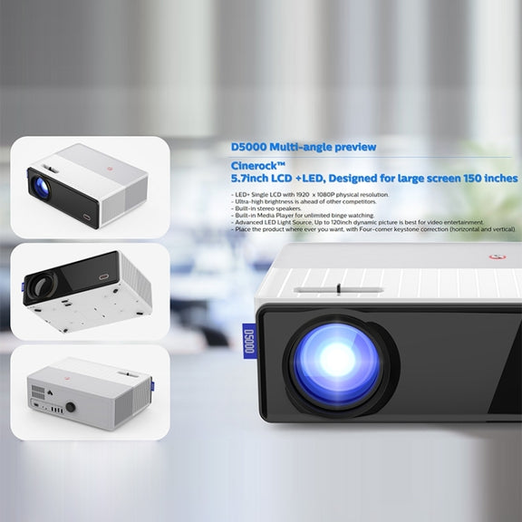 VIVIBRIGHT D5000 1920x1080P 420ANSI 6000Lumens LCD + LED HD Digital Projector, Basic Version US Plug