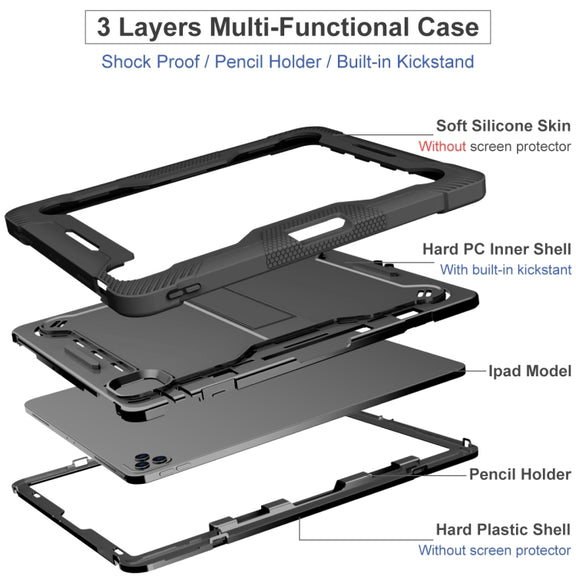 For iPad Pro 12.9 2022 / 2021 / 2020 / 2018 Silicone + PC Shockproof Tablet Case(Black)