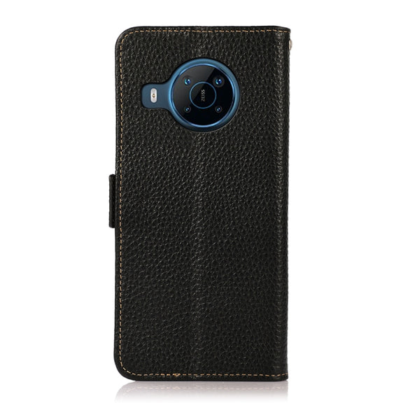 For Nokia X100 KHAZNEH Side-Magnetic Litchi Genuine Leather RFID Phone Case(Black)