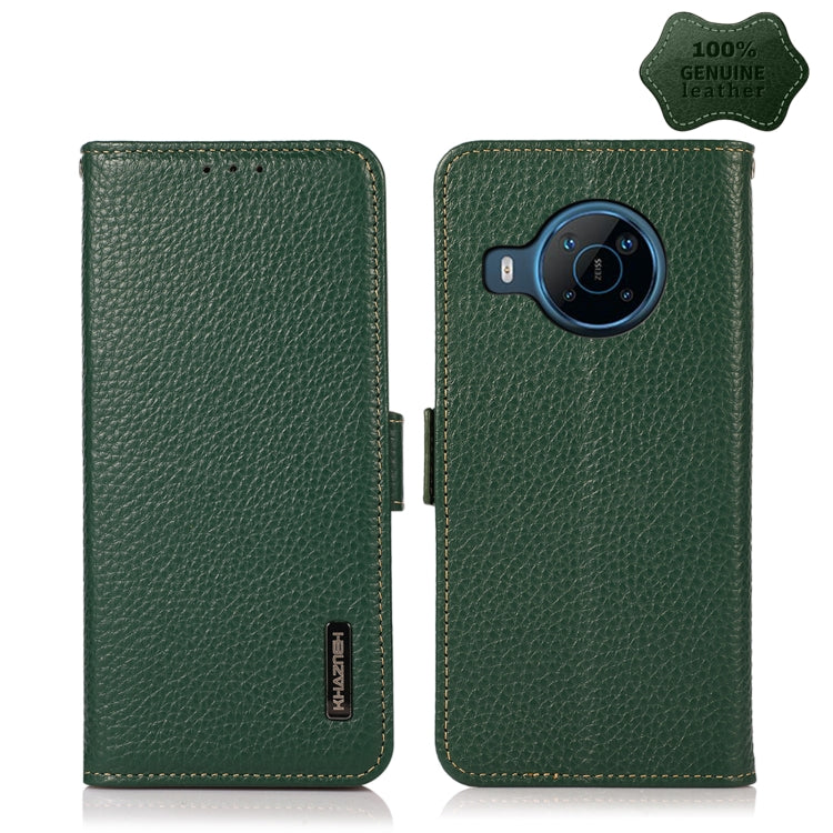 For Nokia X100 KHAZNEH Side-Magnetic Litchi Genuine Leather RFID Phone Case(Green)