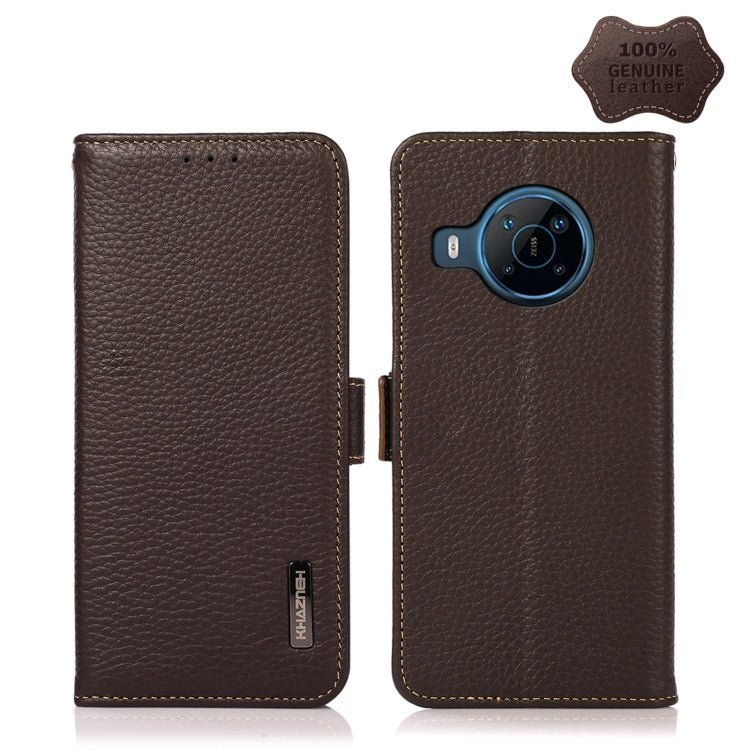 For Nokia X100 KHAZNEH Side-Magnetic Litchi Genuine Leather RFID Phone Case(Brown)