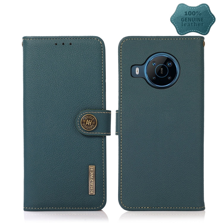 For Nokia X100 KHAZNEH Custer Genuine Leather RFID Phone Case(Green)