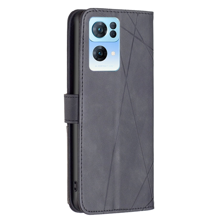 For OPPO Reno7 5G Global BF05 Magnetic Buckle Rhombus Texture Leather Phone Case(Black)