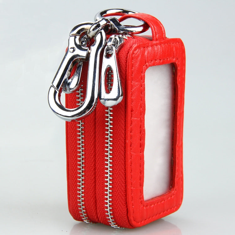 9075 Universal Crocodile Texture Genuine Leather Double Zipper Car Key Case(Coffee)