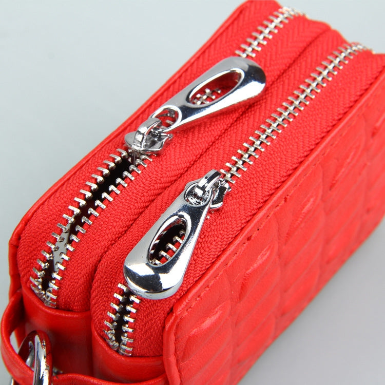 9075 Universal Crocodile Texture Genuine Leather Double Zipper Car Key Case(Brown)