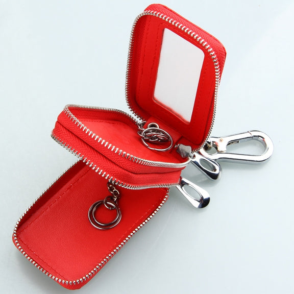 9075 Universal Crocodile Texture Genuine Leather Double Zipper Car Key Case(Coffee)