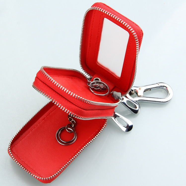 9075 Universal Crocodile Texture Genuine Leather Double Zipper Car Key Case(Red)