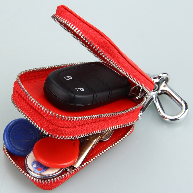 9075 Universal Crocodile Texture Genuine Leather Double Zipper Car Key Case(Red)