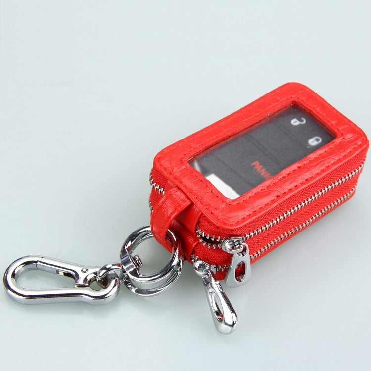 9075 Universal Crocodile Texture Genuine Leather Double Zipper Car Key Case(Red)