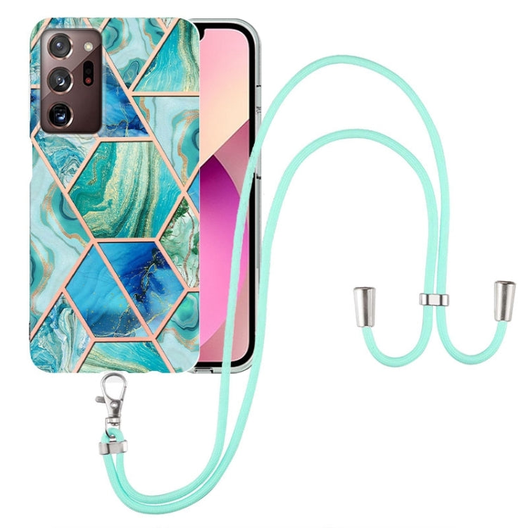 For Samsung Galaxy Note20 Ultra Electroplating Splicing Marble TPU Phone Case with Lanyard(Green)