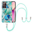 For Samsung Galaxy Note20 Ultra Electroplating Splicing Marble TPU Phone Case with Lanyard(Green) - Galaxy Note20 Ultra Cases by PMC TechLife | Online Shopping South Africa | PMC TechLife | Buy Now Pay Later Mobicred