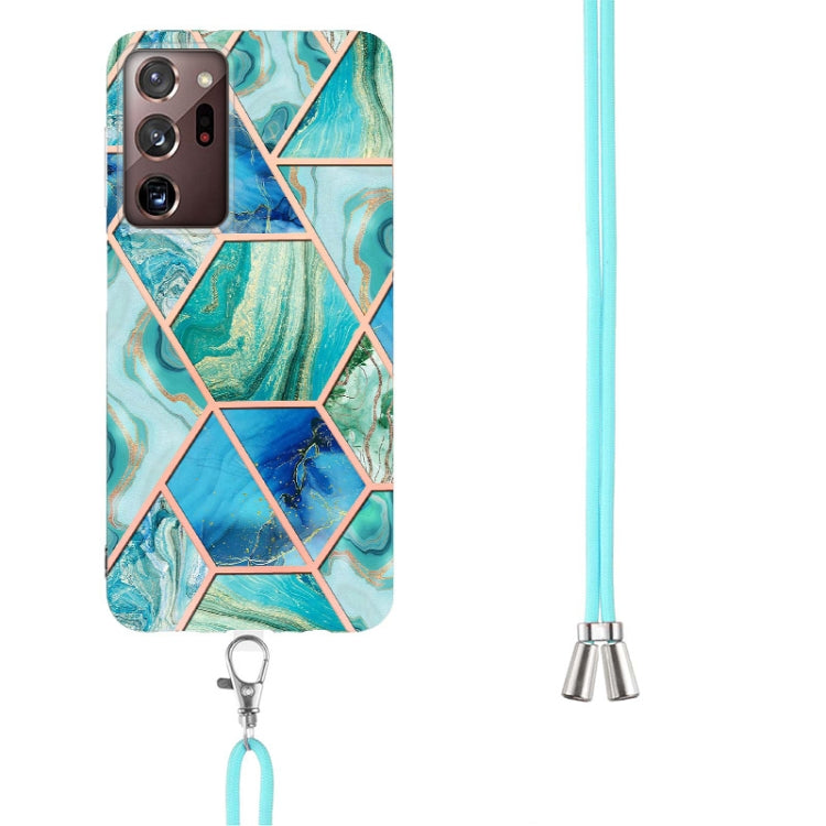 For Samsung Galaxy Note20 Ultra Electroplating Splicing Marble TPU Phone Case with Lanyard(Green)