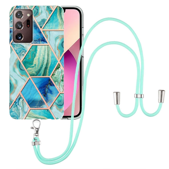 For Samsung Galaxy Note20 Ultra Electroplating Splicing Marble TPU Phone Case with Lanyard(Green)