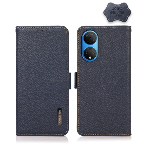 For Honor X7 / Play 30 Plus KHAZNEH Side-Magnetic Litchi Genuine Leather RFID Phone Case(Blue)